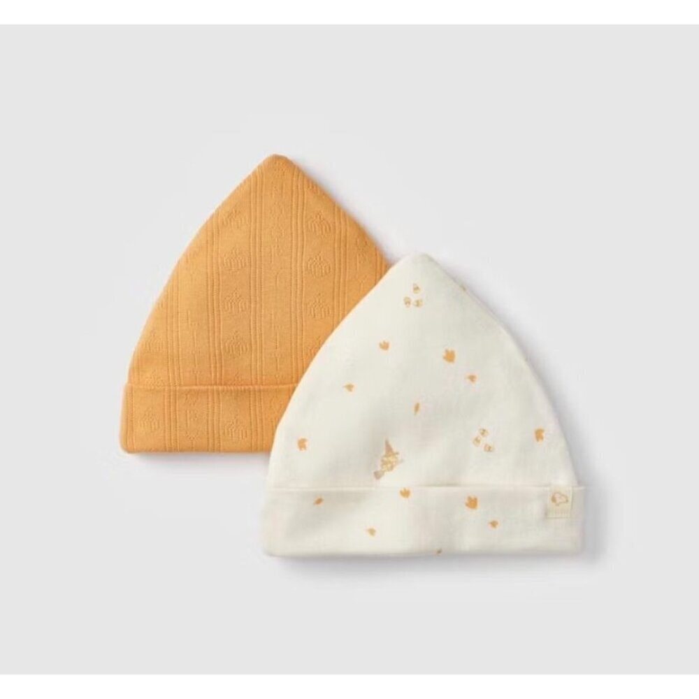 Peanuts Baby 2 Pack Little Snoopy Halloween Cap Set - White/Orange Cotton Infant